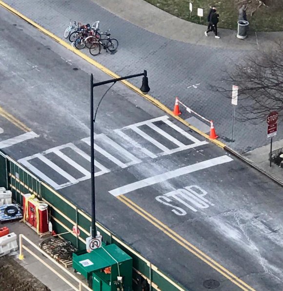 Jack's Back! PSD Chief McManus Scores Immediate Impact Barriers were set up to keep pedestrians from walking into the Crosswalk to Nowhere.
